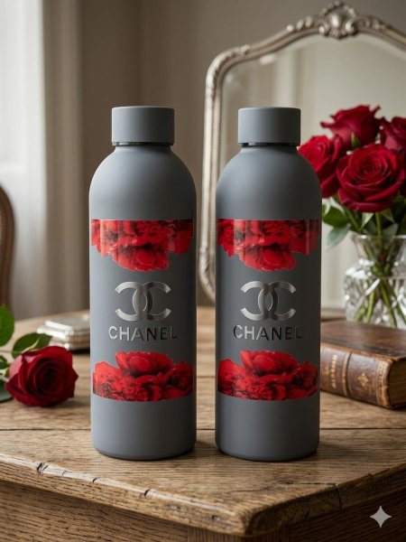 مطرة ثيرموس قصير Chanel مع ورد رمادي